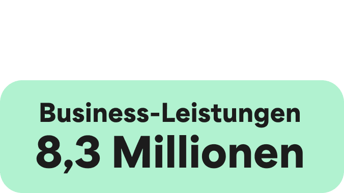 A Green icon showcasing a large Green circle and two smaller ones on the right hand side. The words Business services 8.3 Million are written in the centre.