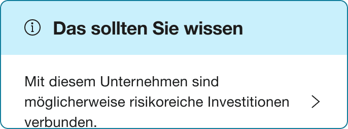 A Blue alert banner that says "You should know - This company may be linked to high-risk investments"