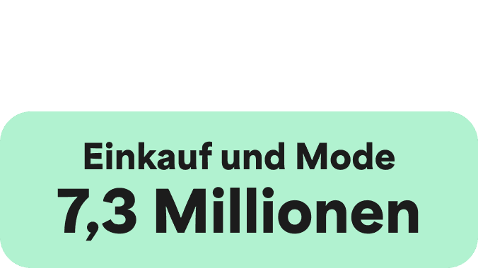 A Green icon showcasing a large Green circle and two smaller ones on the right hand side. The words Shopping and Fashion
7.3 Million are written in the centre.